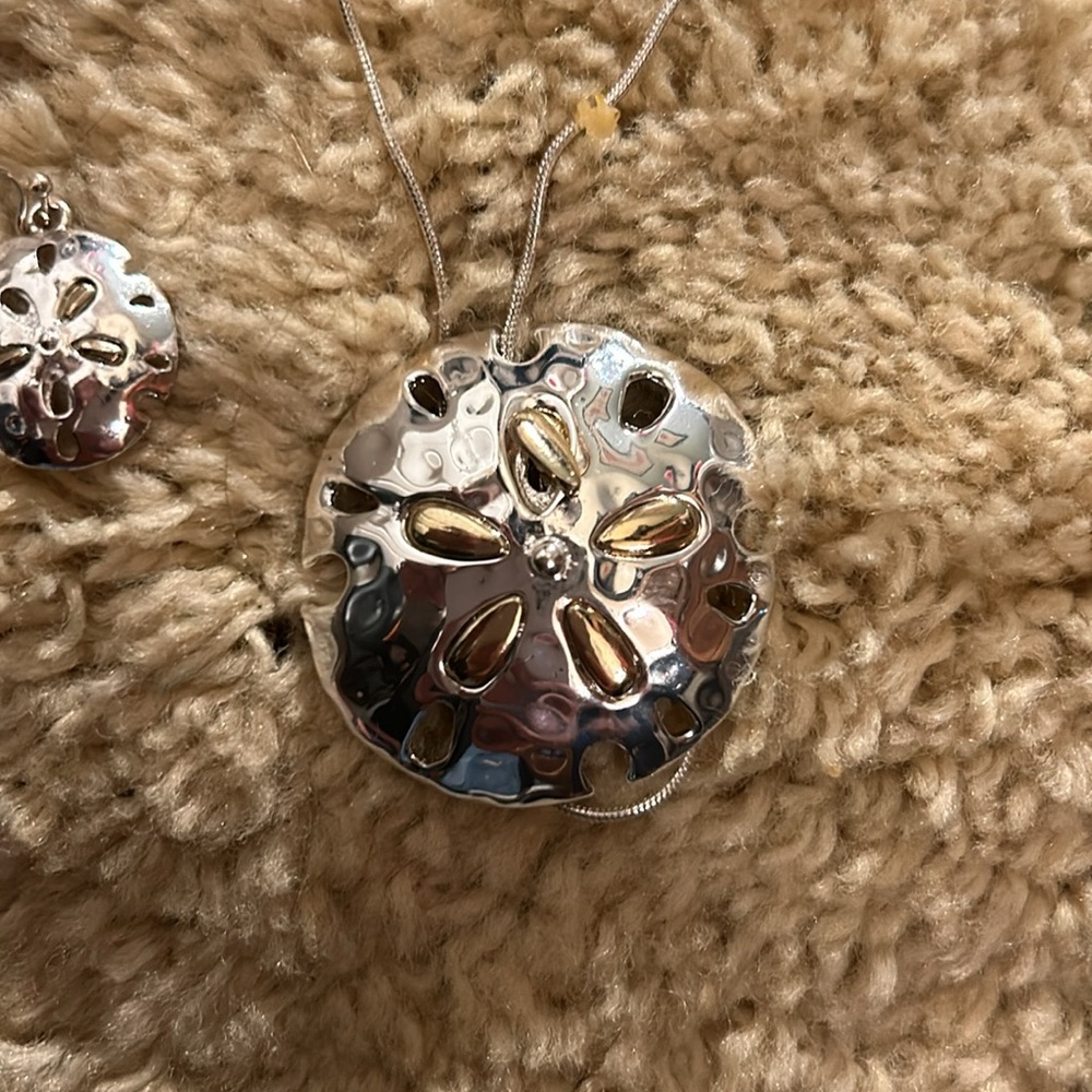 New. Sand Dollar Necklace and Earring  Set/Sterling